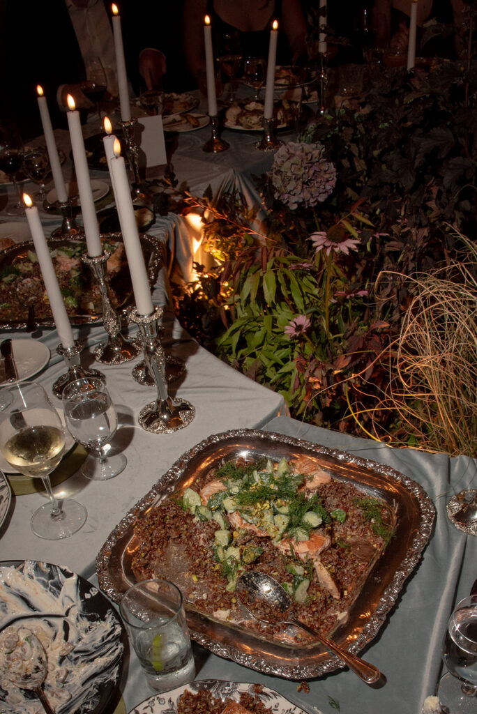 fall woodland orchard wedding table setting with matte black plates
